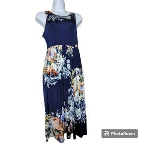 Bellamie Dress, Women's XS/S, Navy Blue Dress w/Floral Print, Razer Back, EUC